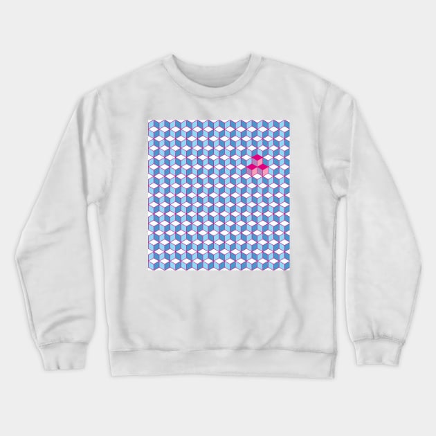 Blue & Pink Tiling Cubes Crewneck Sweatshirt by funmaths